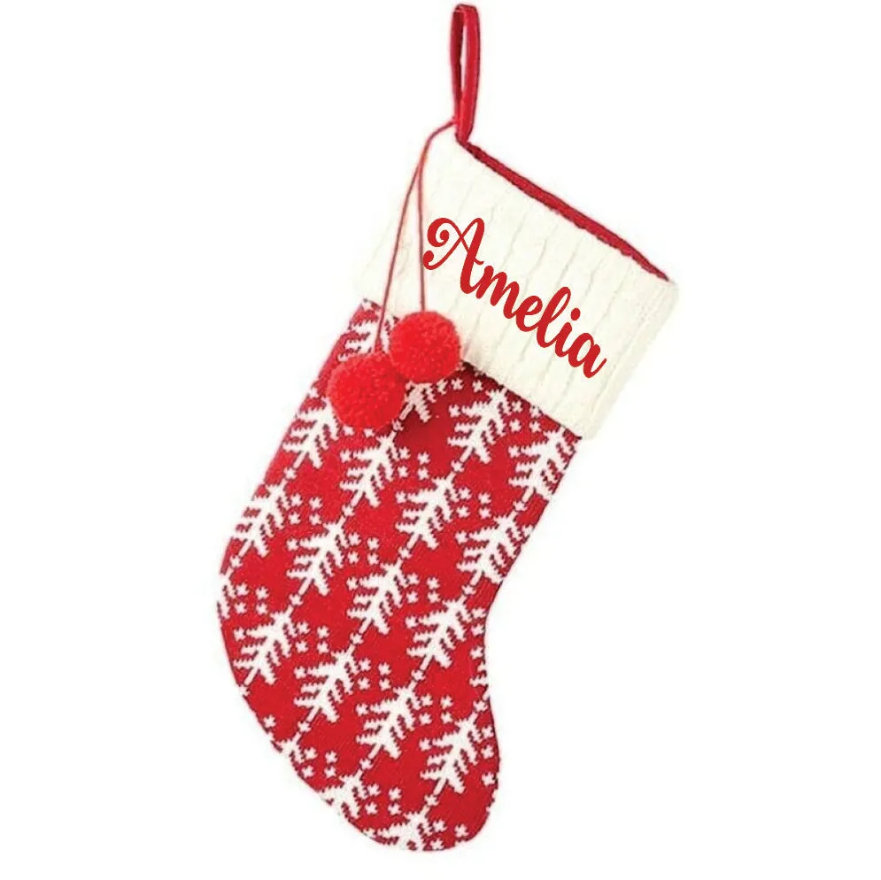 Holiday Chevron Cheer Stockings - Red & White Christmas Tree