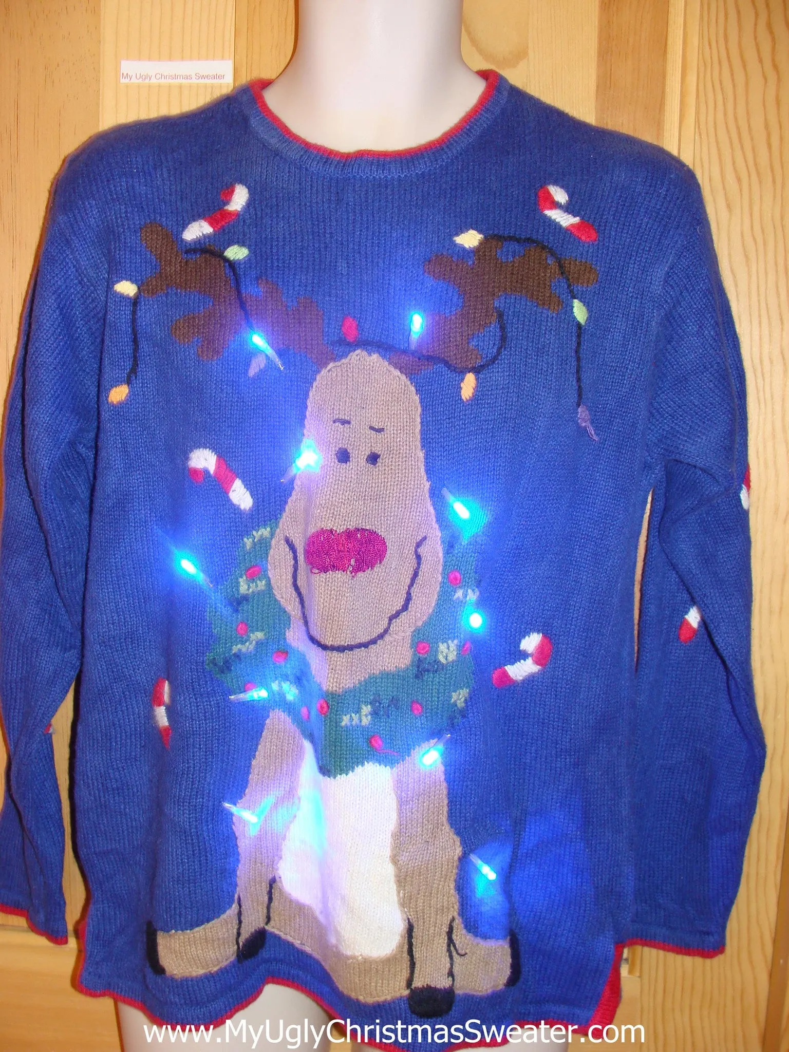 Holy Grail of Tacky Light Up Christmas Sweater Red Nosed Reindeer