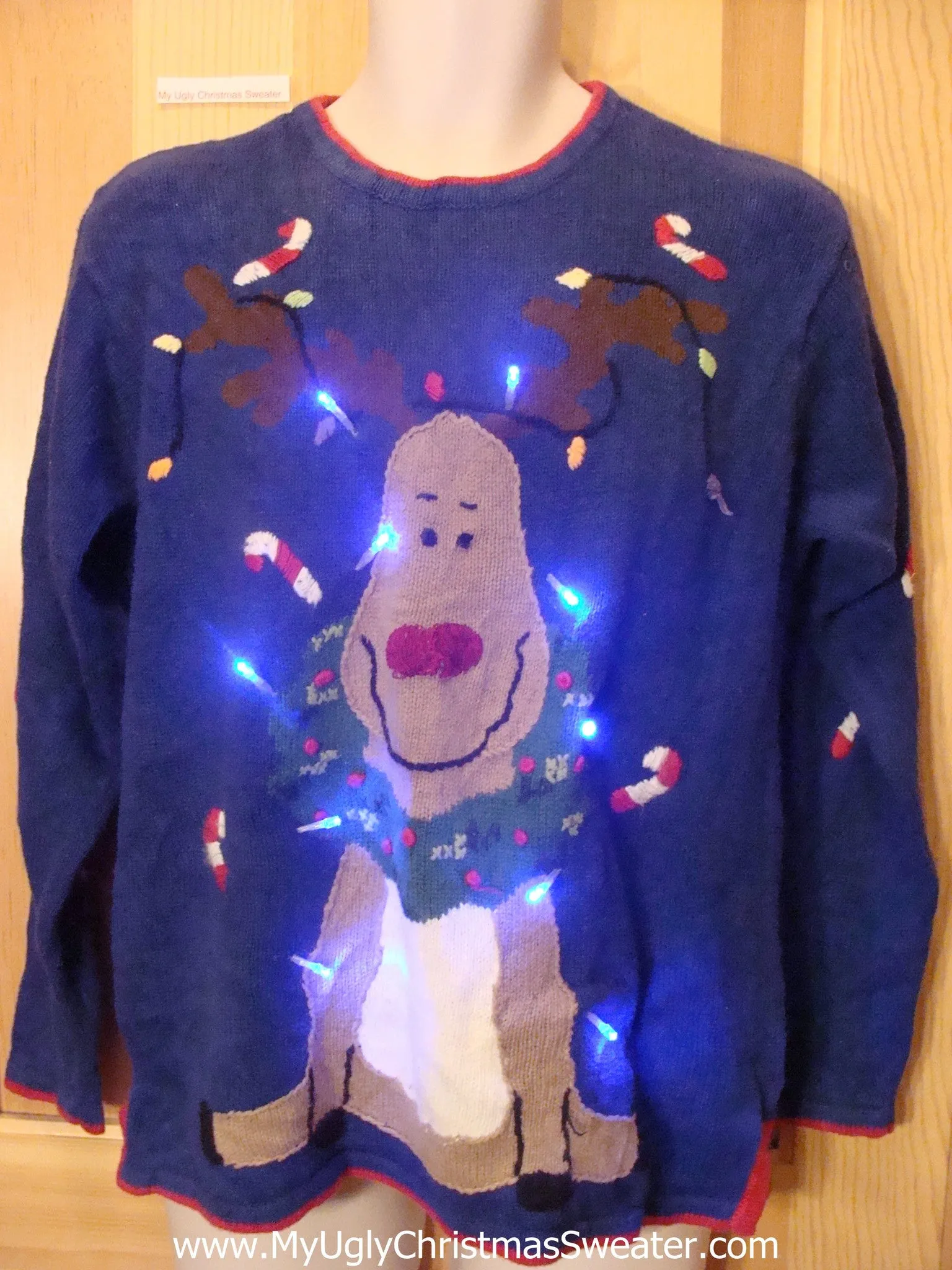 Holy Grail of Tacky Light Up Christmas Sweater Red Nosed Reindeer