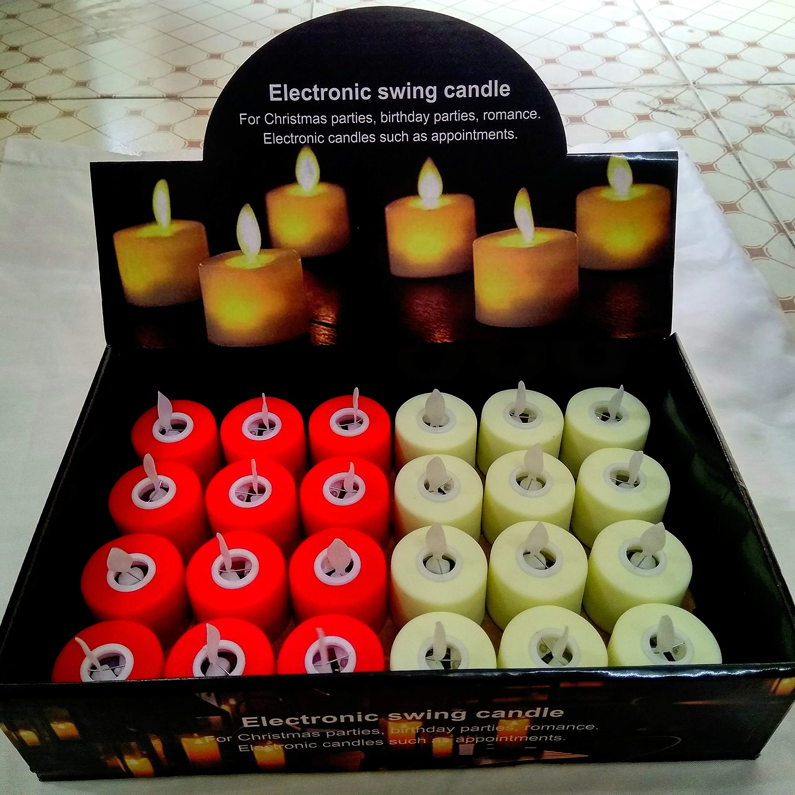 HOMEDECOR Flameless Realistic Dancing LED Flames Electric Fake Candles Flickering Battery Operated Candles, Pack of 24[12 PCS in Yellow and 12 PCS in RED]