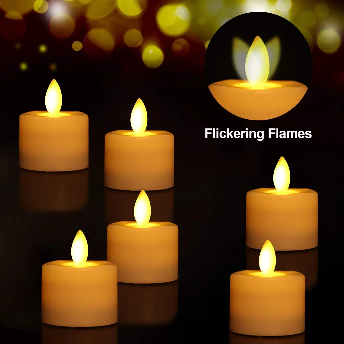 HOMEDECOR Flameless Realistic Dancing LED Flames Electric Fake Candles Flickering Battery Operated Candles, Pack of 24[12 PCS in Yellow and 12 PCS in RED]