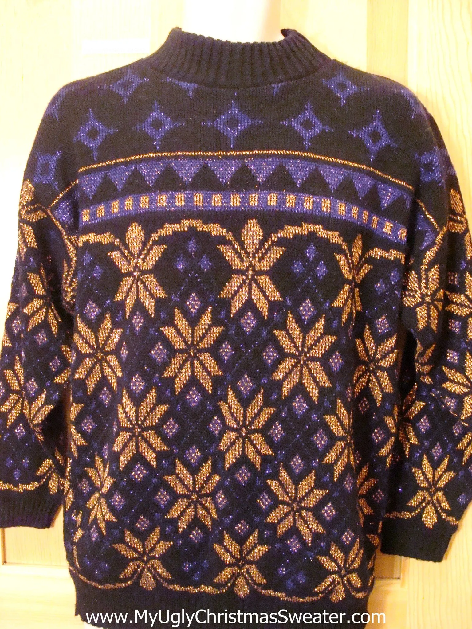 Horrible 80s Purple, Black, Gold Christmas Sweater