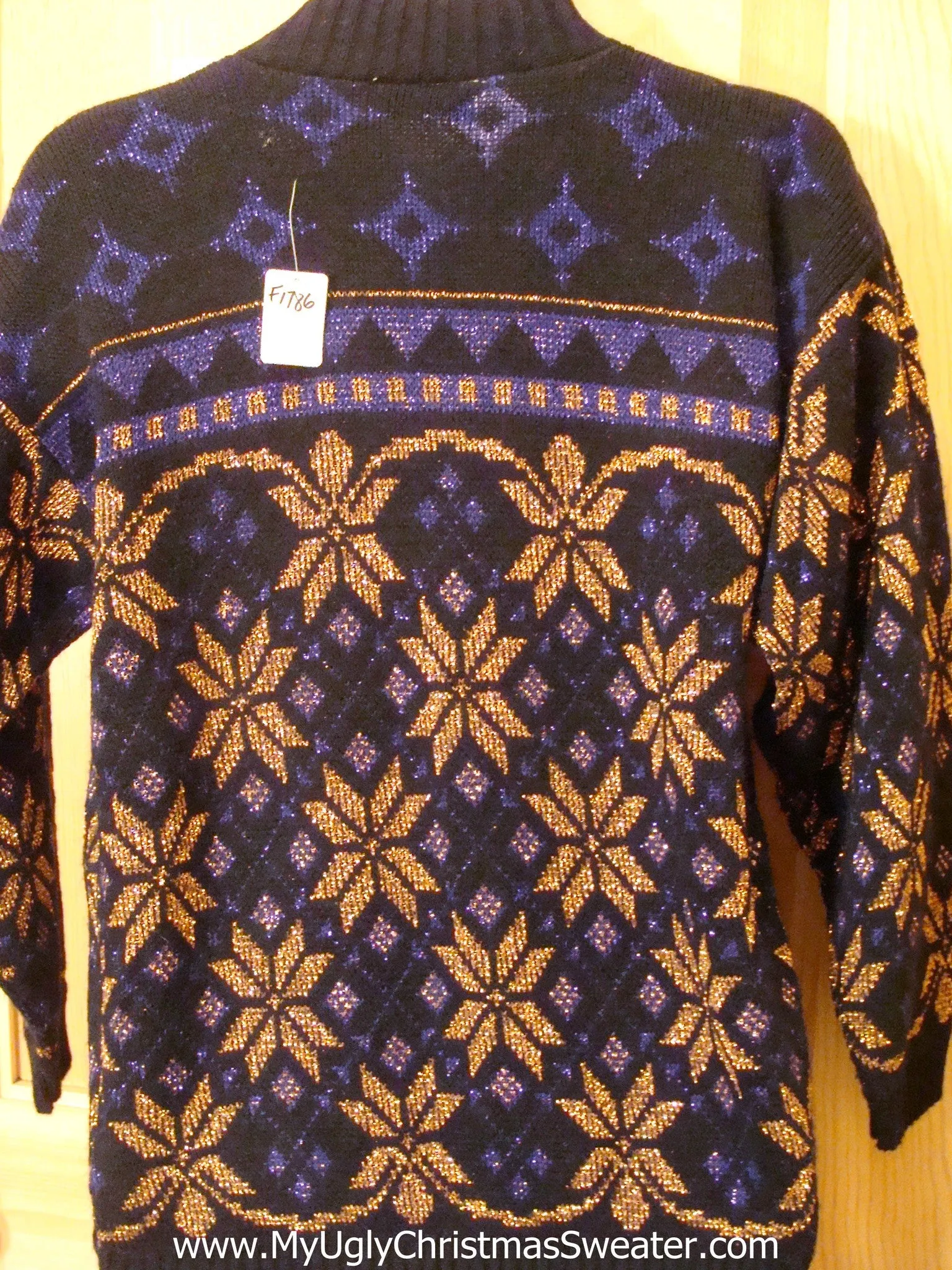 Horrible 80s Purple, Black, Gold Christmas Sweater