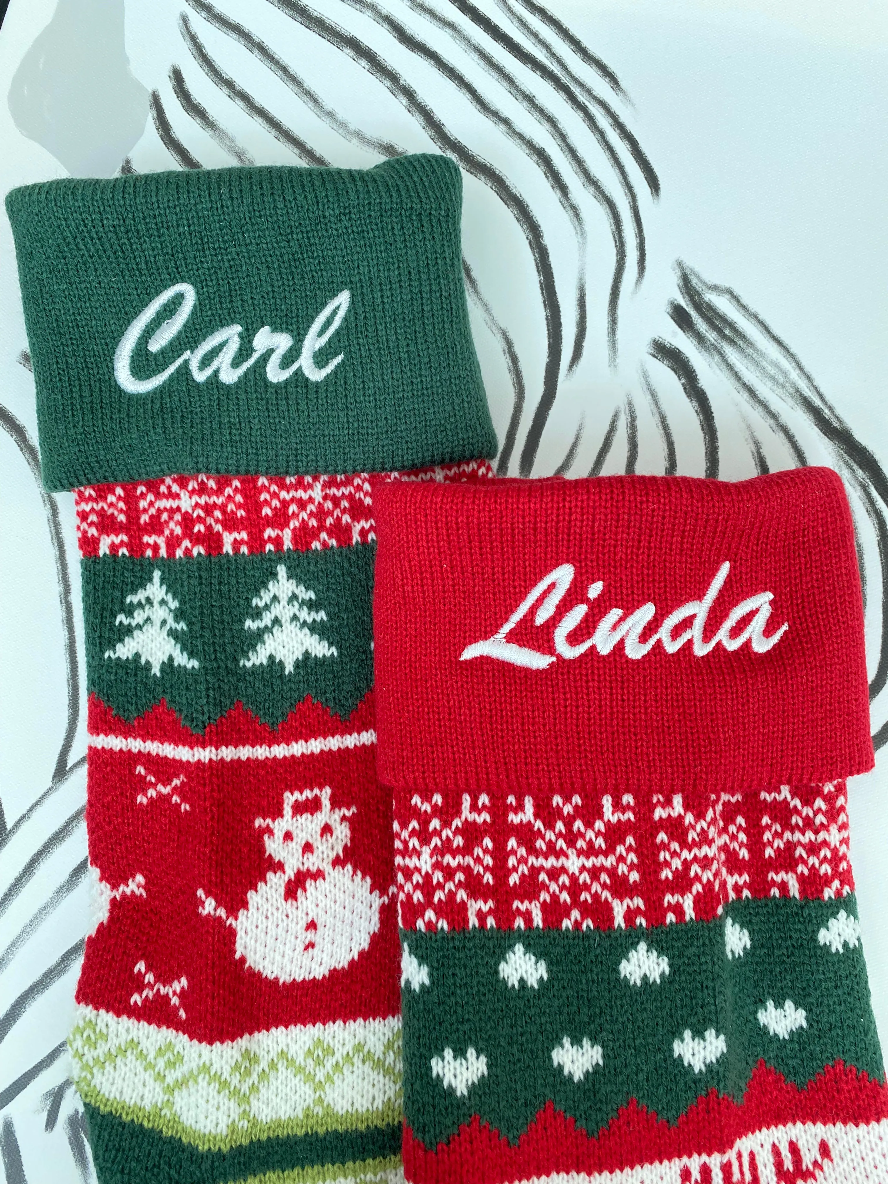 Knitted Fair Isle Customised Personalized Christmas Stockings, X'mas Hanging Home Decor Socks, Embroidered Xmas Stockings, Embroidery Gift