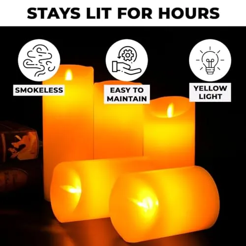 Kuber Industries LED Candles for Home Decoration|Battey Operated|Flameless Yellow Light|Safe & Easy to Maintain|Diwali Lights for Home Decoration, Other Festivities & Parties|Pack of 5|B0-005G|Gray