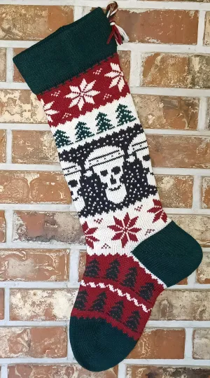 Large Personalizable Knit Christmas Stocking - Santa Skulls