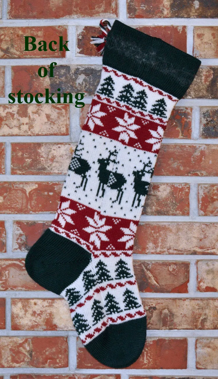 Large Personalizable Knit Wool Christmas Stocking - Reindeer