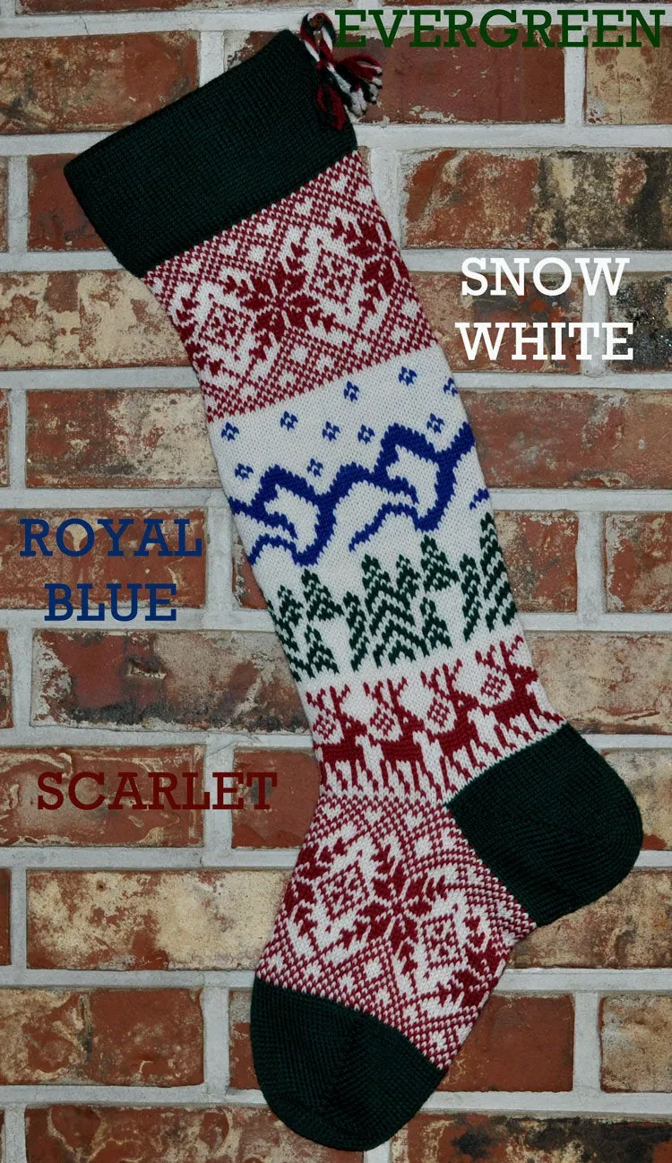 Large Personalizable Knit Wool Christmas Stocking - Scandinavian