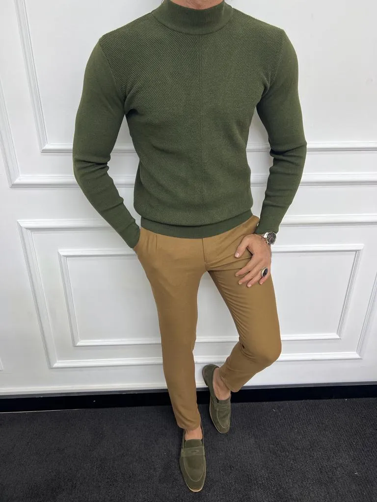 Leon Slim Fit Half Turtleneck Khaki Sweater