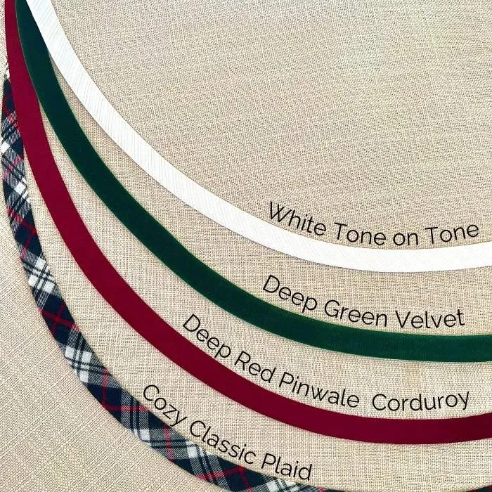 Linen Pencil Christmas Tree Skirt - Customize Banding and Buttons - Tabletop Christmas Tree Shipping Included