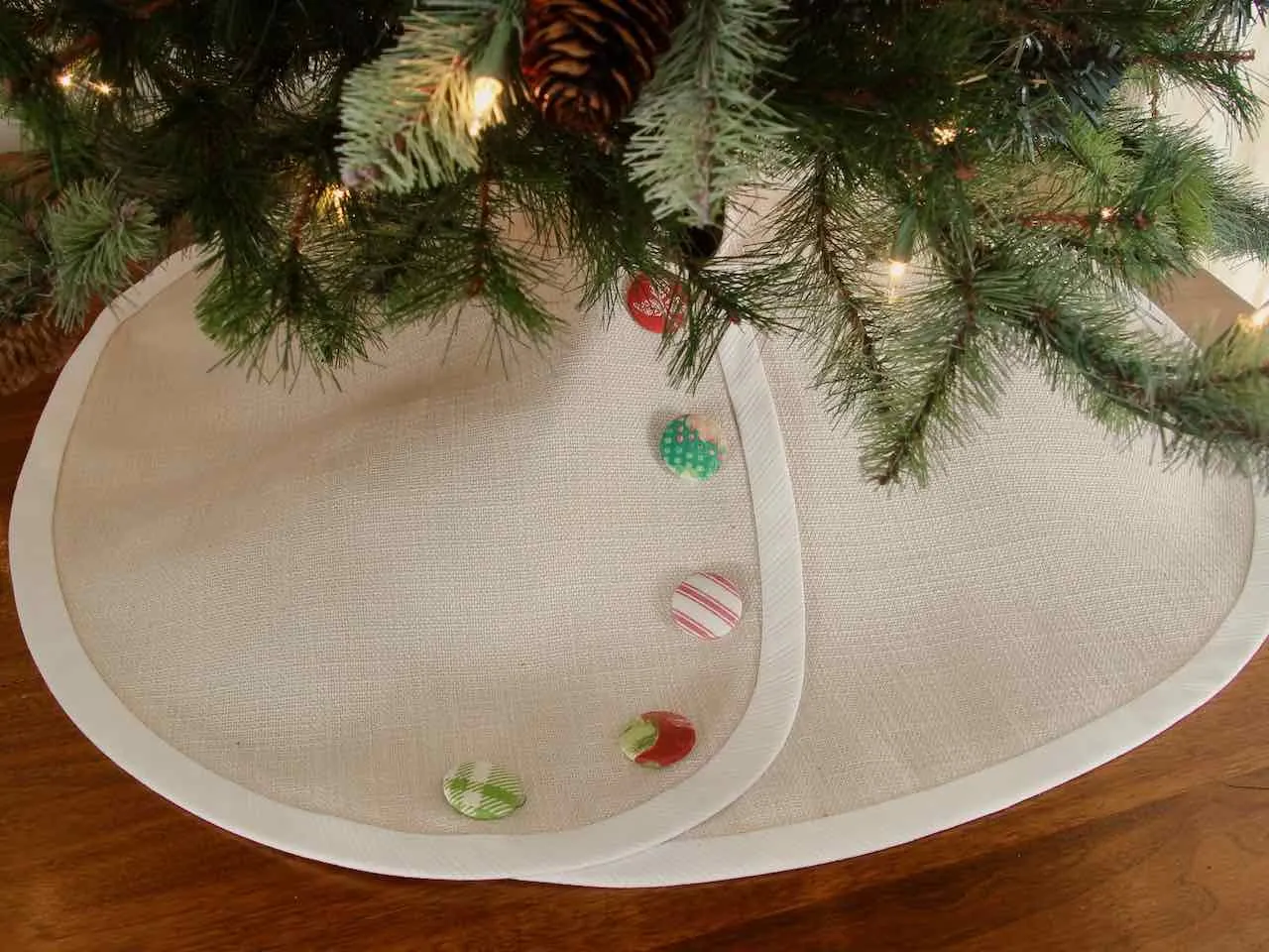 Linen Pencil Christmas Tree Skirt - Customize Banding and Buttons - Tabletop Christmas Tree Shipping Included