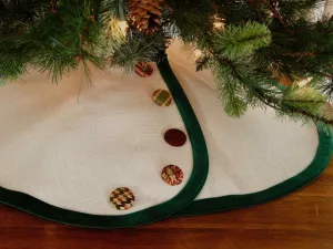 Linen Pencil Christmas Tree Skirt - Customize Banding and Buttons - Tabletop Christmas Tree Shipping Included