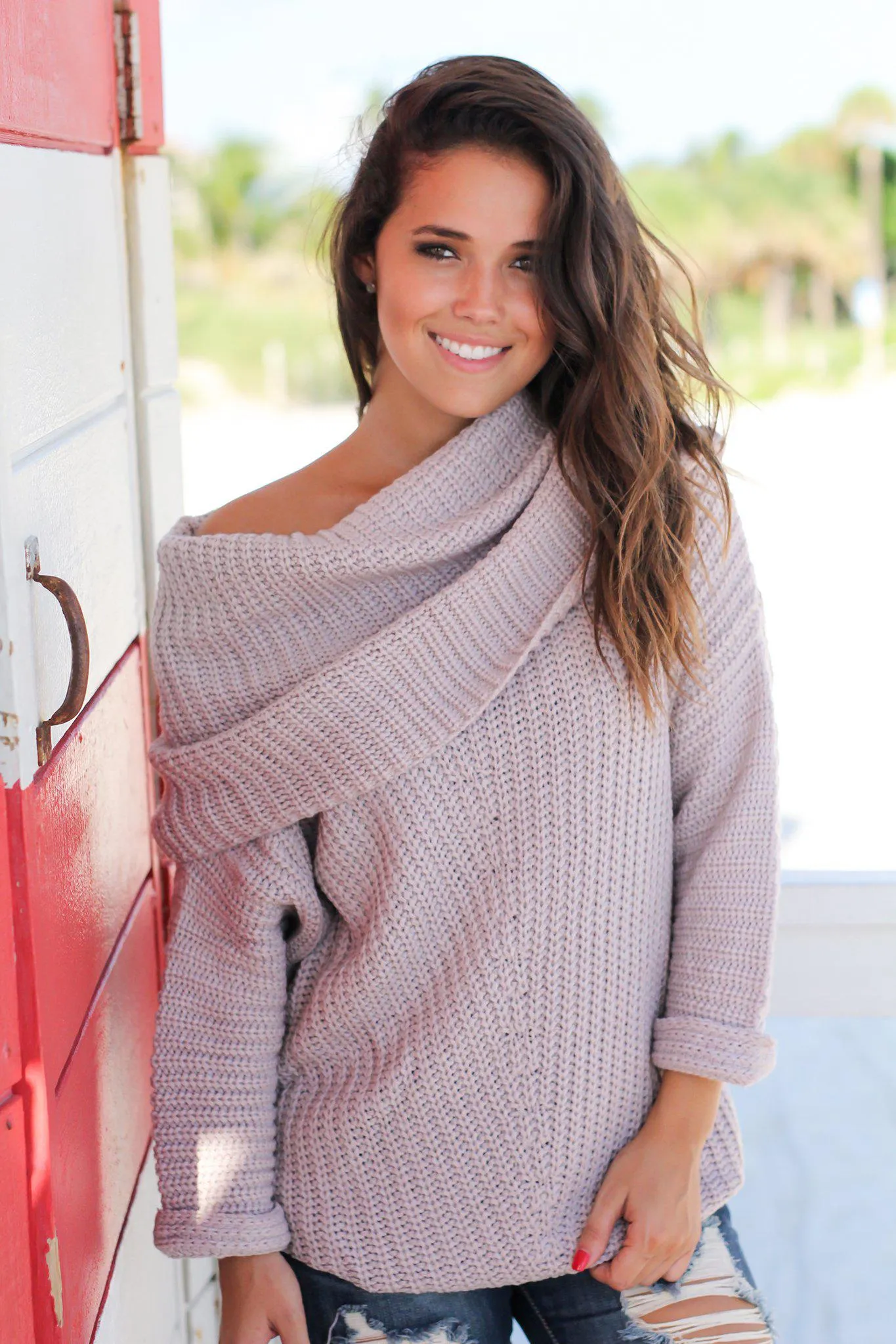 Mauve Knit Oversized Sweater