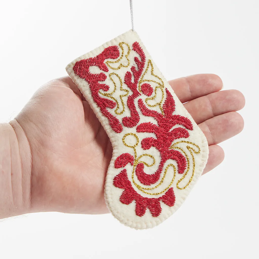 Mini Stocking Red and Gold Ornament