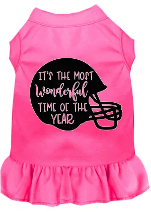 Most Wonderful Time Of The Year (football) Screen Print Dog Dress Bright Pink Xxl