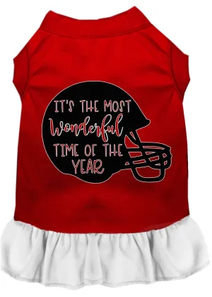 Most Wonderful Time Of The Year (football) Screen Print Dog Dress Red With White Lg