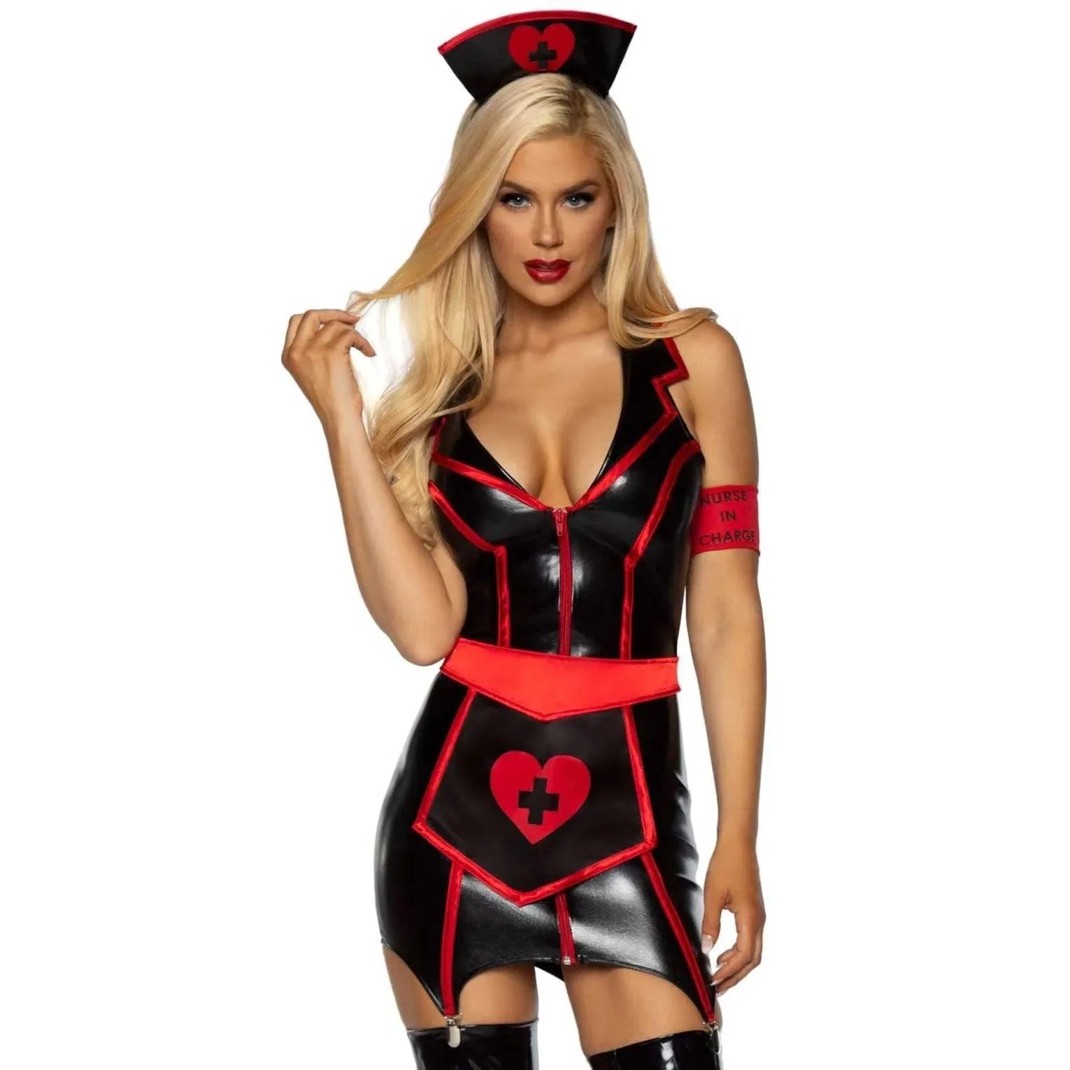 Naughty Nurse Costume - Medium - Black/Red