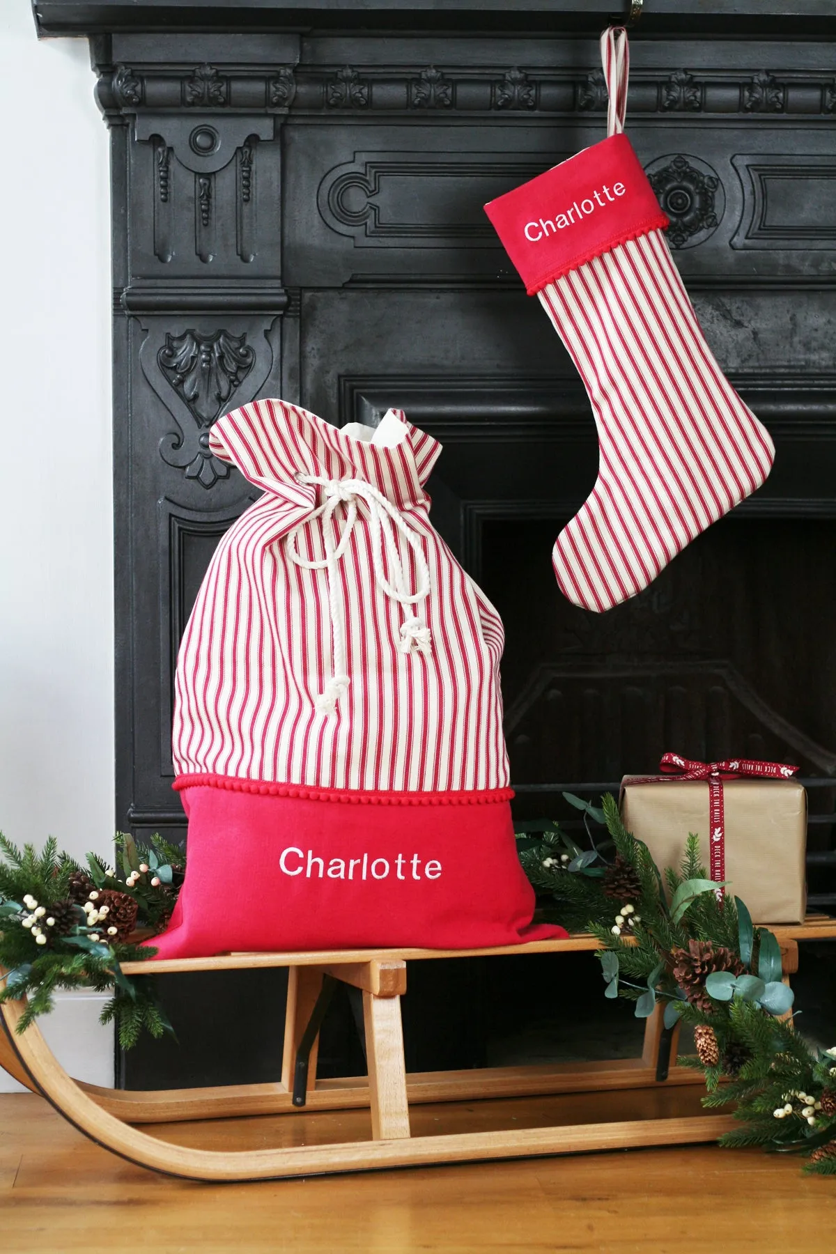 Personalised Christmas Stocking and Santa Sack Set STRIPES