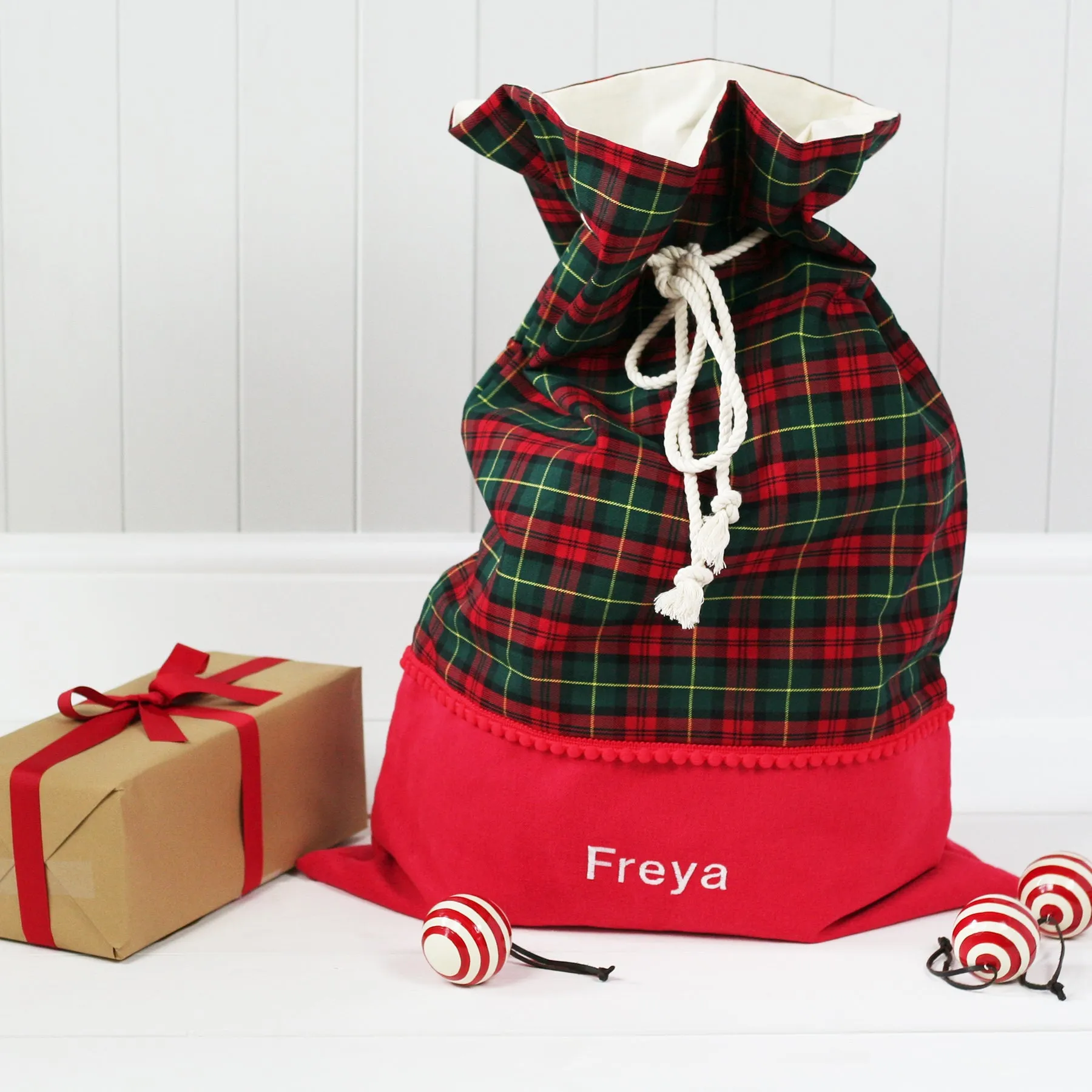 Personalised Christmas Stocking GREEN TARTAN