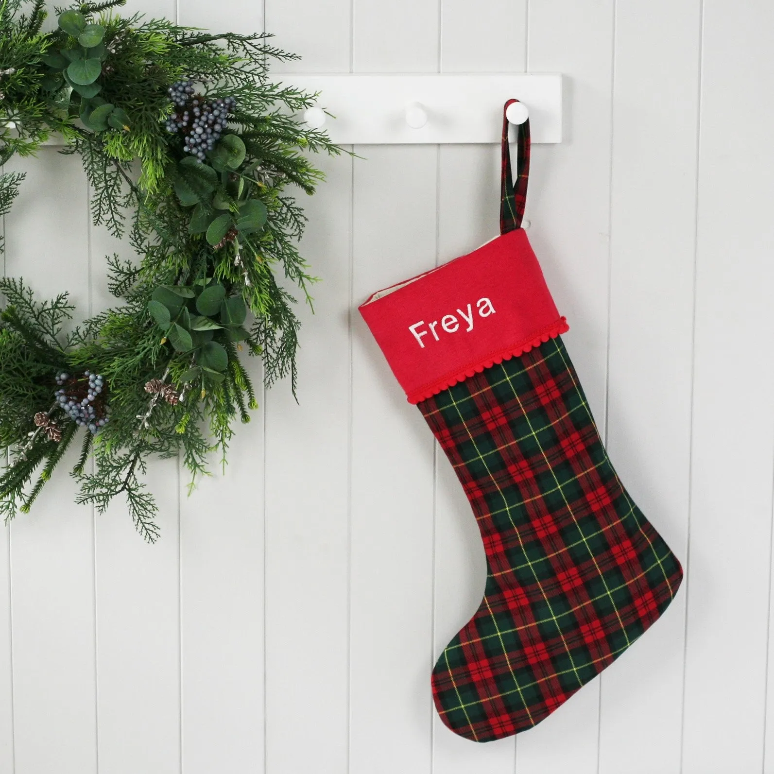 Personalised Christmas Stocking GREEN TARTAN