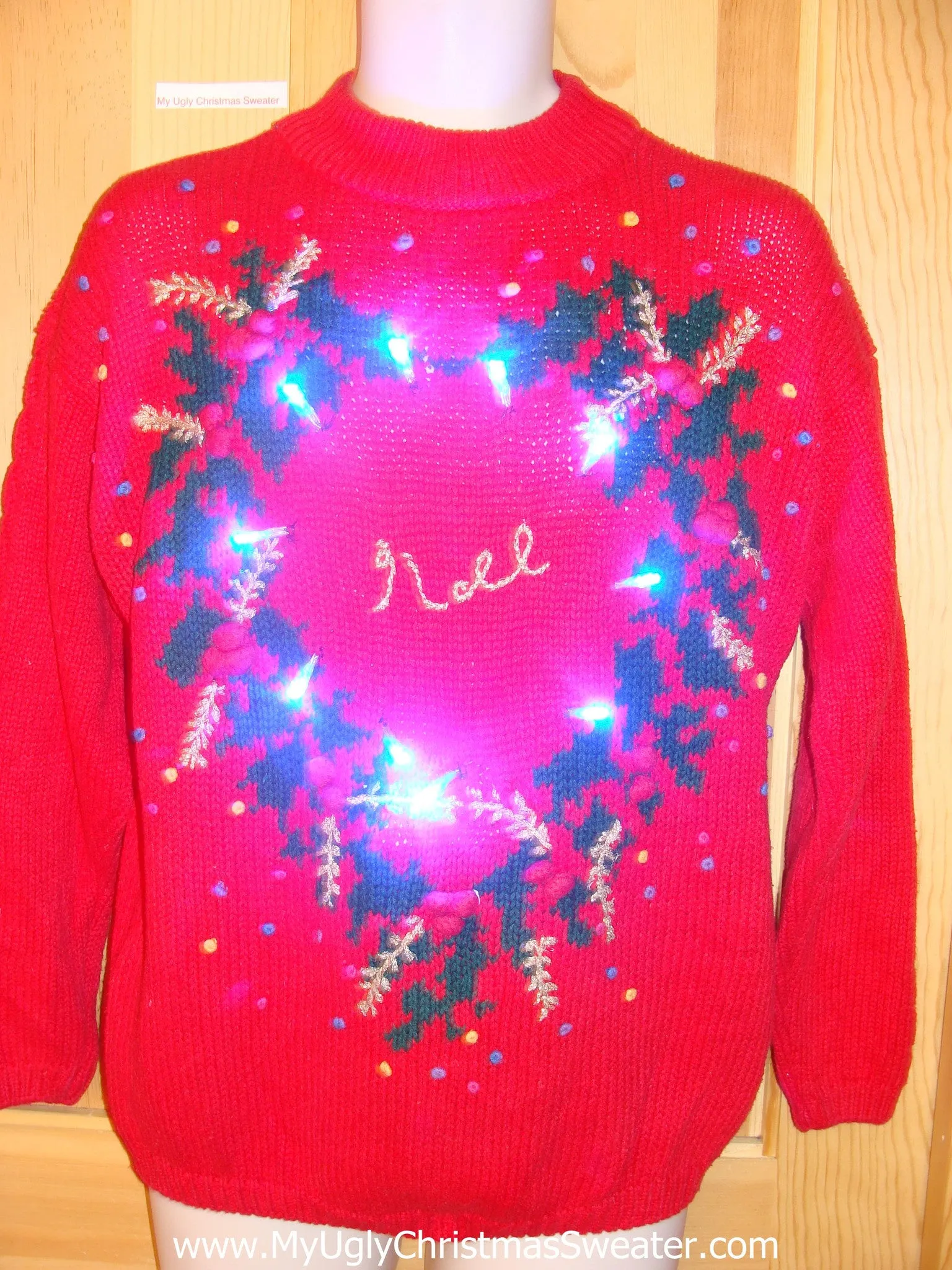 Red Pullover Tacky Light Up Christmas Sweater NOEL