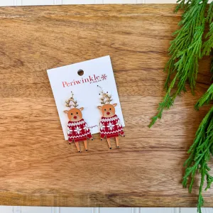 Reindeer In Red Sweater Earrings