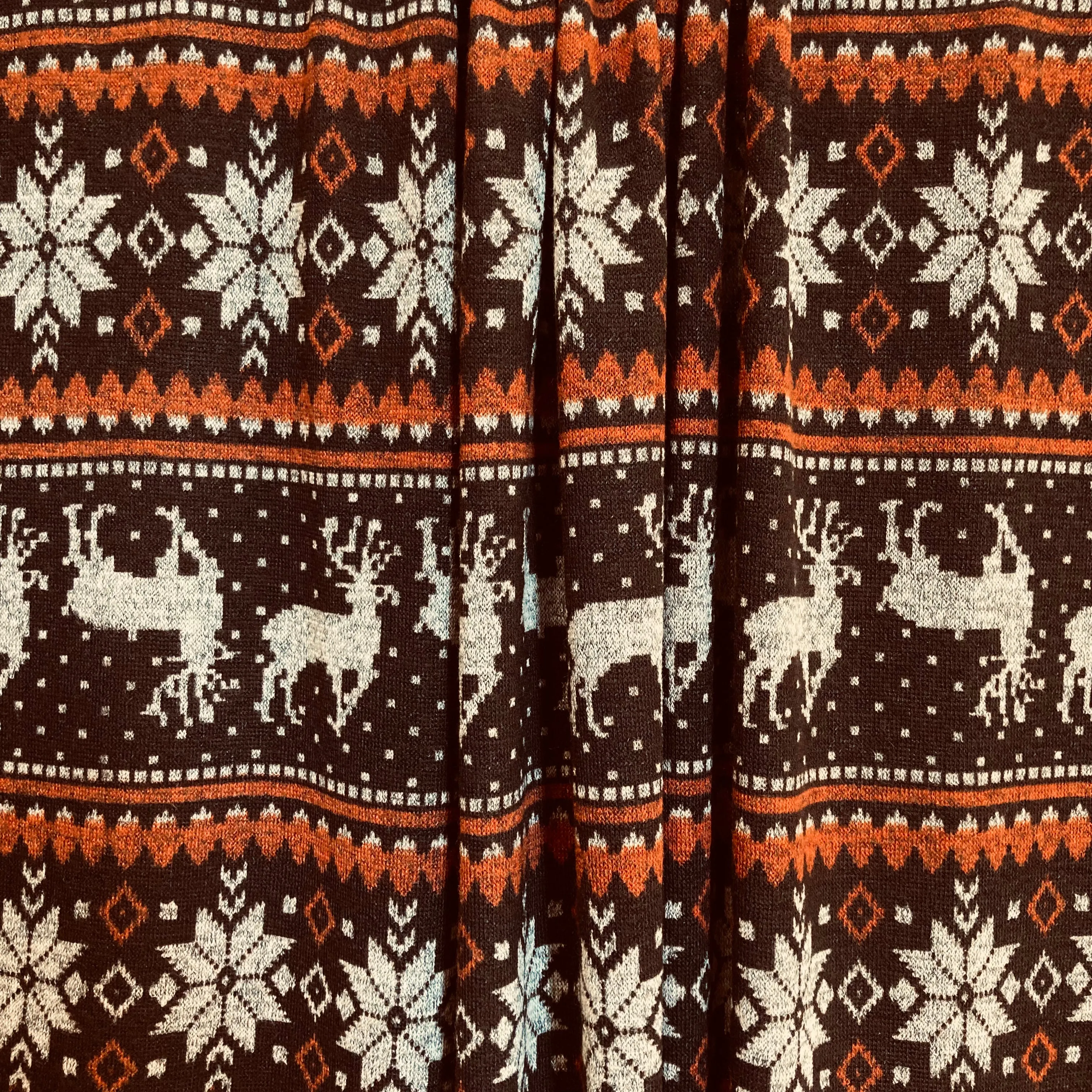 Reindeer on Black and Rust Hacci Sweater (LAST YARDS-MAY NOT BE CONTINUOUS)