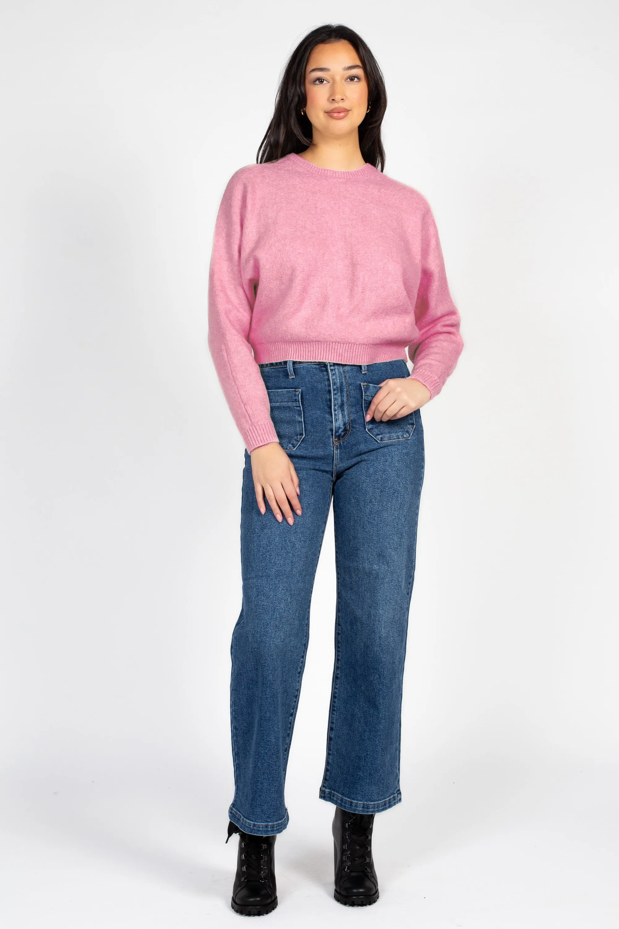 Rosy Cropped Knit Sweater