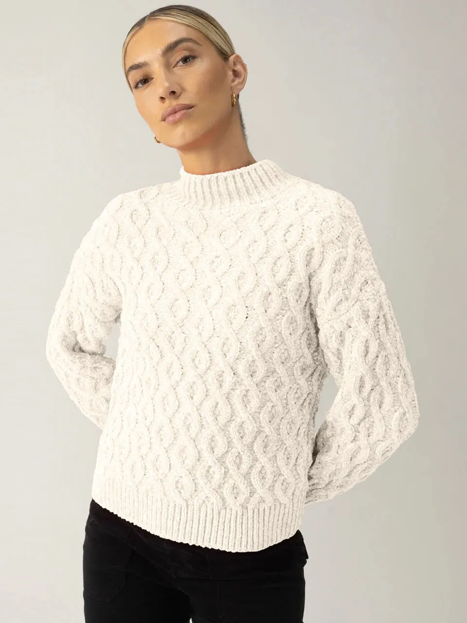 {Sanctuary} Cable Mock Neck Sweater