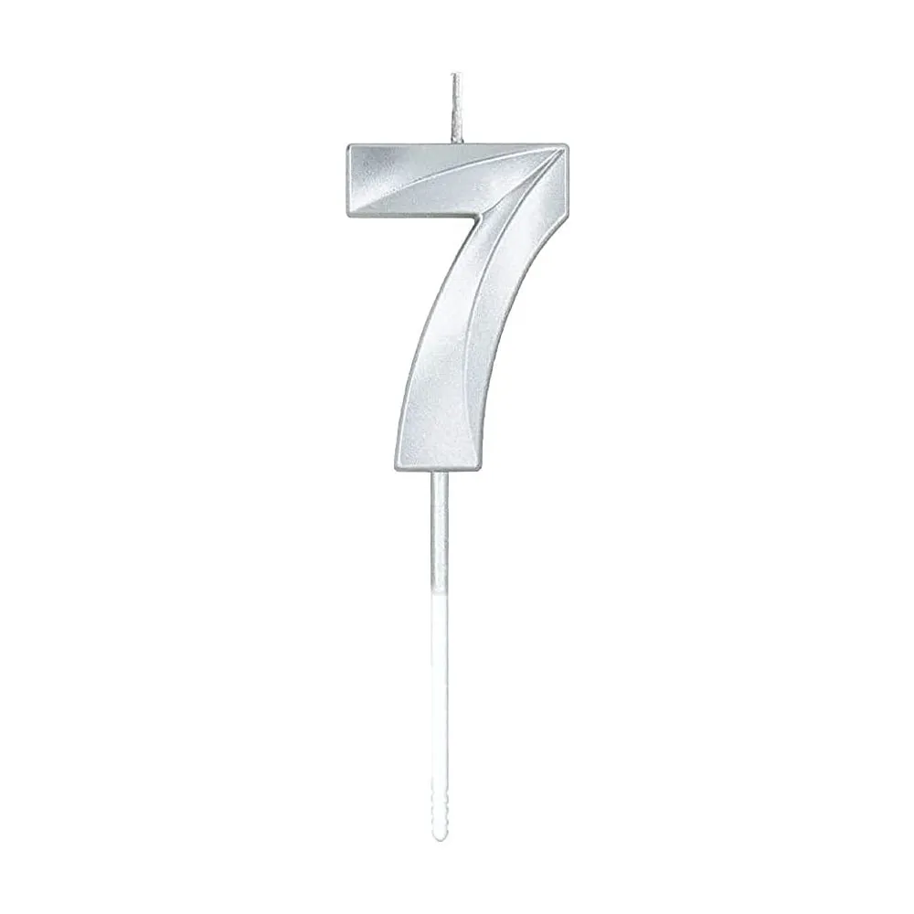 Silver Numeral Birthday Candles for Cake Decoration