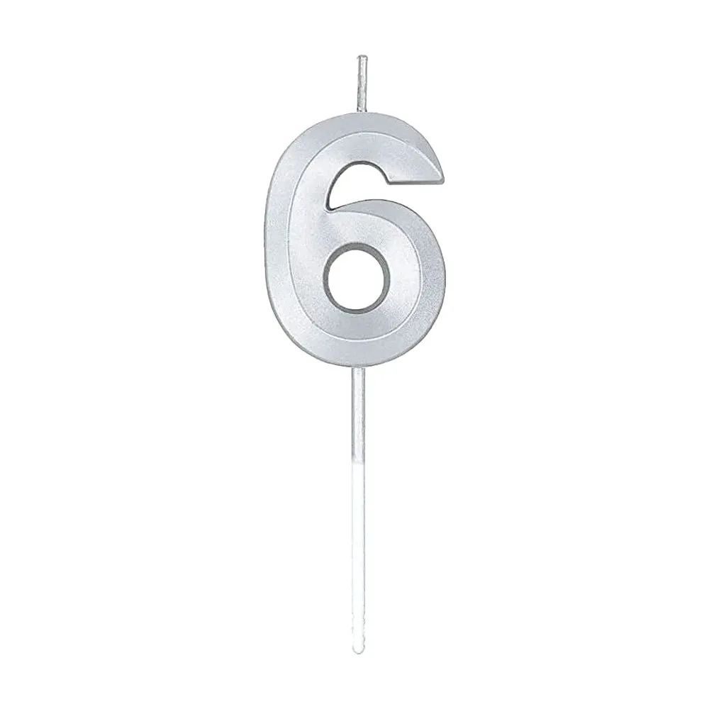 Silver Numeral Birthday Candles for Cake Decoration