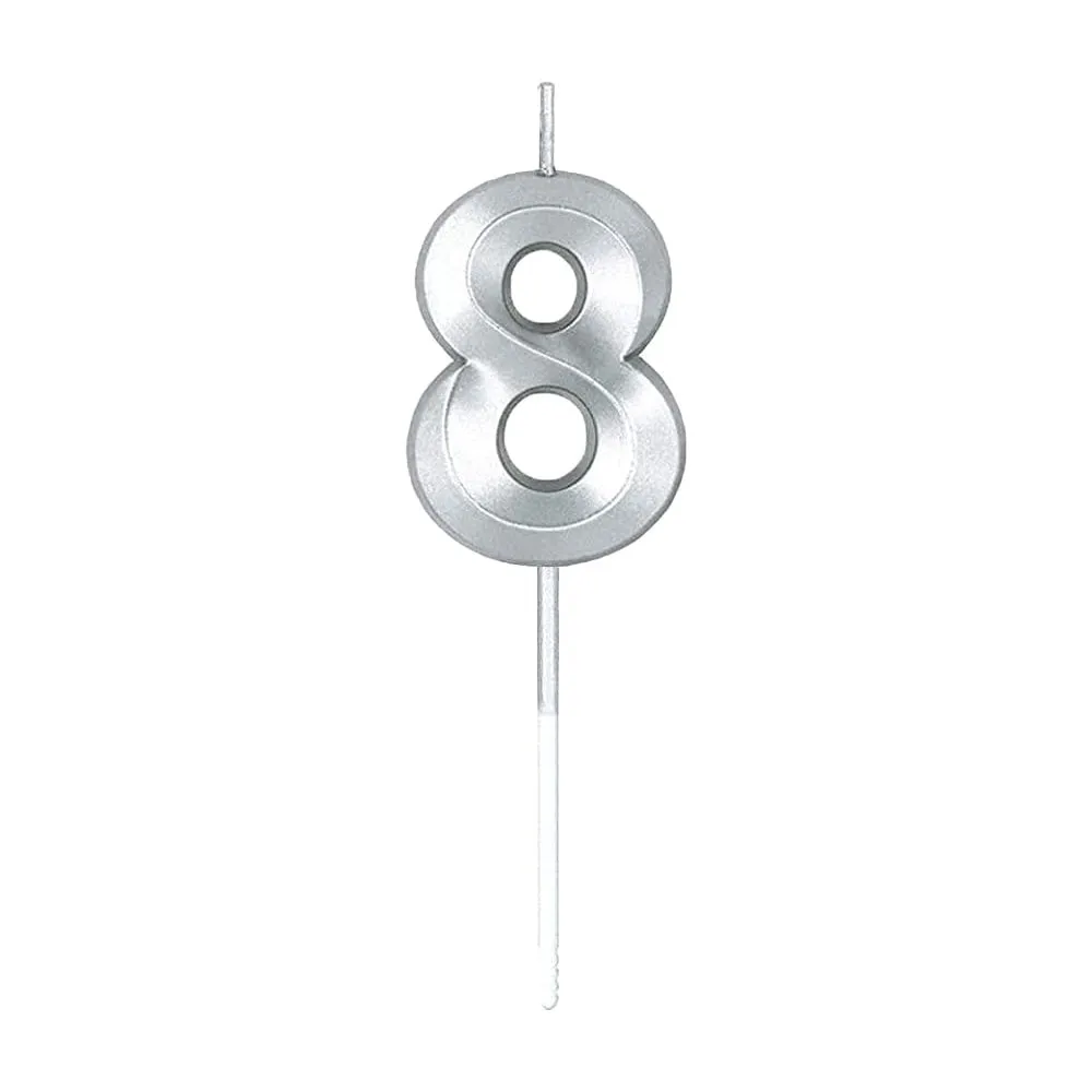 Silver Numeral Birthday Candles for Cake Decoration