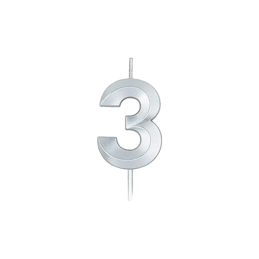 Silver Numeral Birthday Candles for Cake Decoration