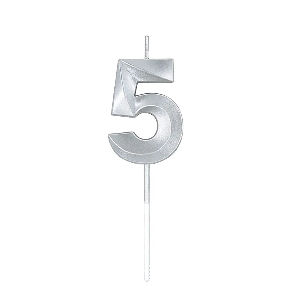 Silver Numeral Birthday Candles for Cake Decoration