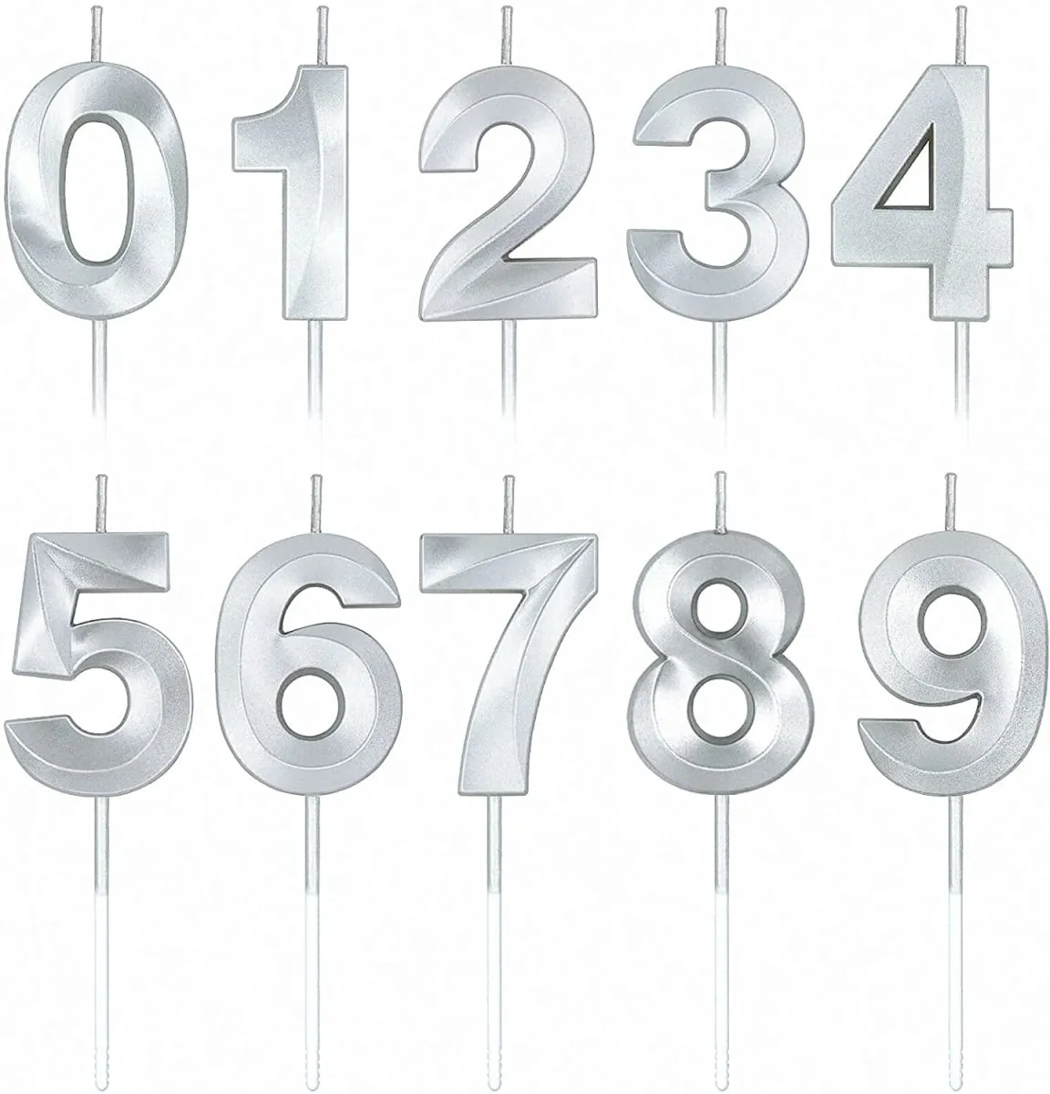 Silver Numeral Birthday Candles for Cake Decoration