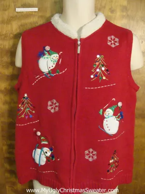 Skiing Snowmen Ugly Sweater Vest for Xmas