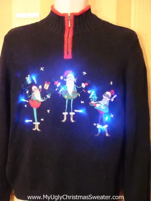 Tacky Crazy Light Up Christmas Sweater Santa Juggling Gifts