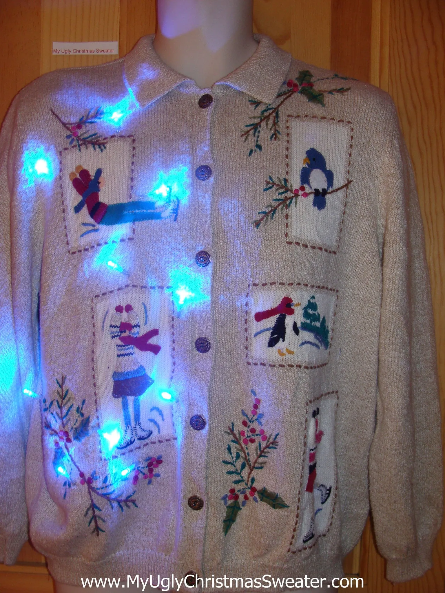 Tacky Light Up Christmas Sweater Skating Children, Bird, Penguin