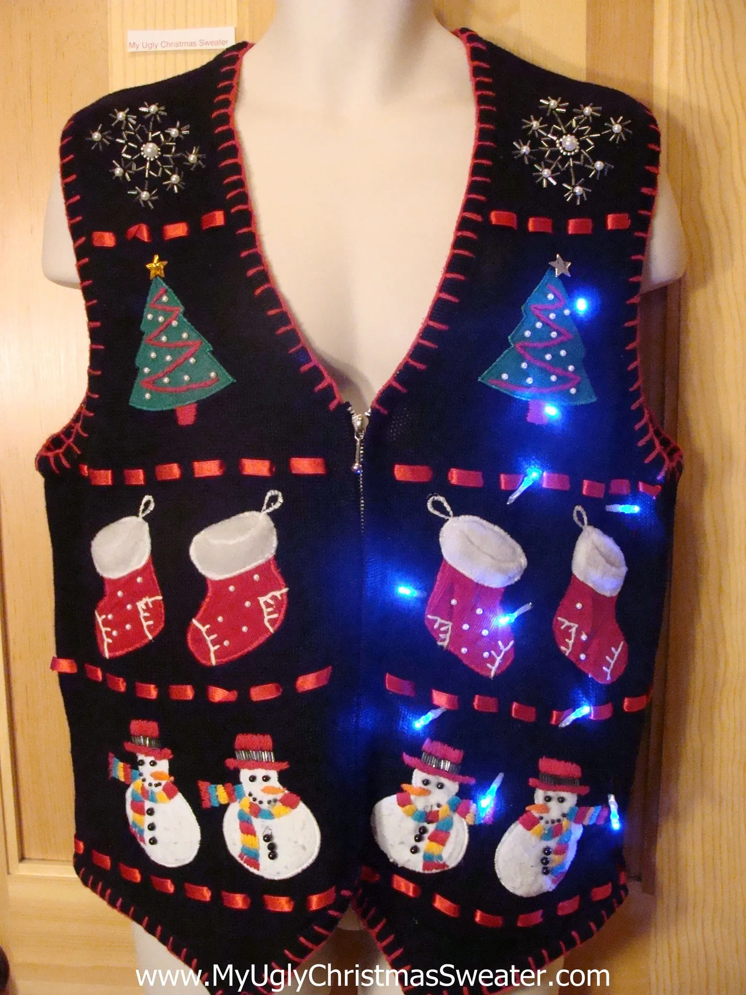 Tacky Xmas Sweater Vest with Lights and Stockings