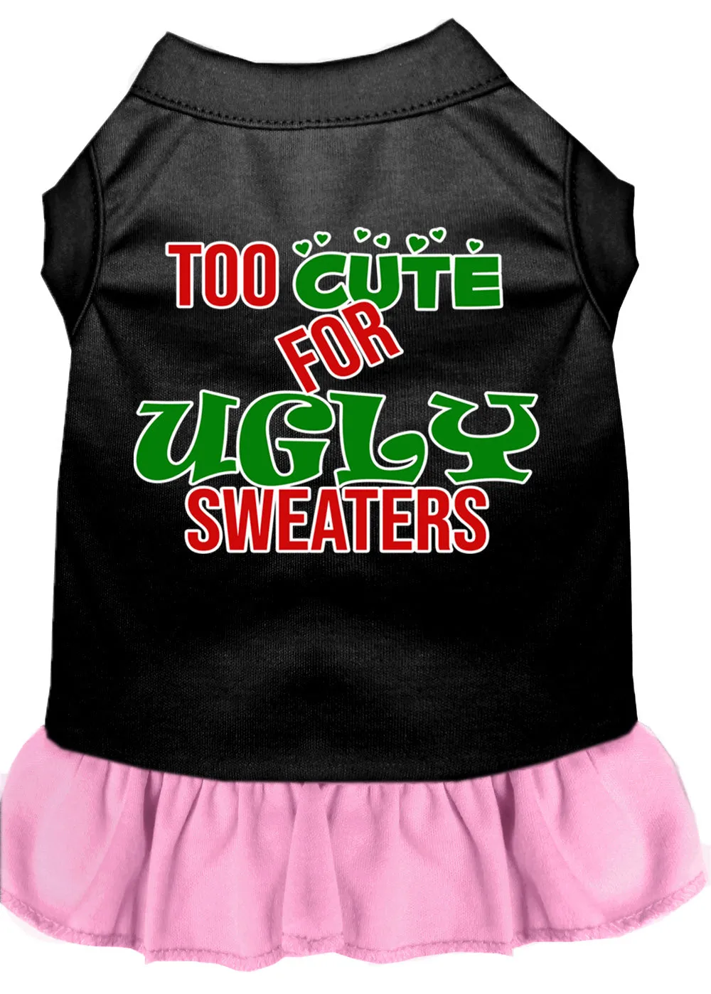 Too Cute For Ugly Sweaters Screen Print Dog Dress Black With Light Pink Lg