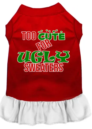 Too Cute For Ugly Sweaters Screen Print Dog Dress Red With White Lg